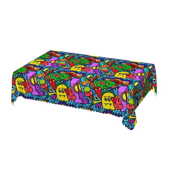 DouZhe Rectangular Tablecloth, Funny Cute Colourful Monsters Table Cloth for Kitchen Dinning Tabletop, 72" x 54" Waterproof Polyester Table Cover