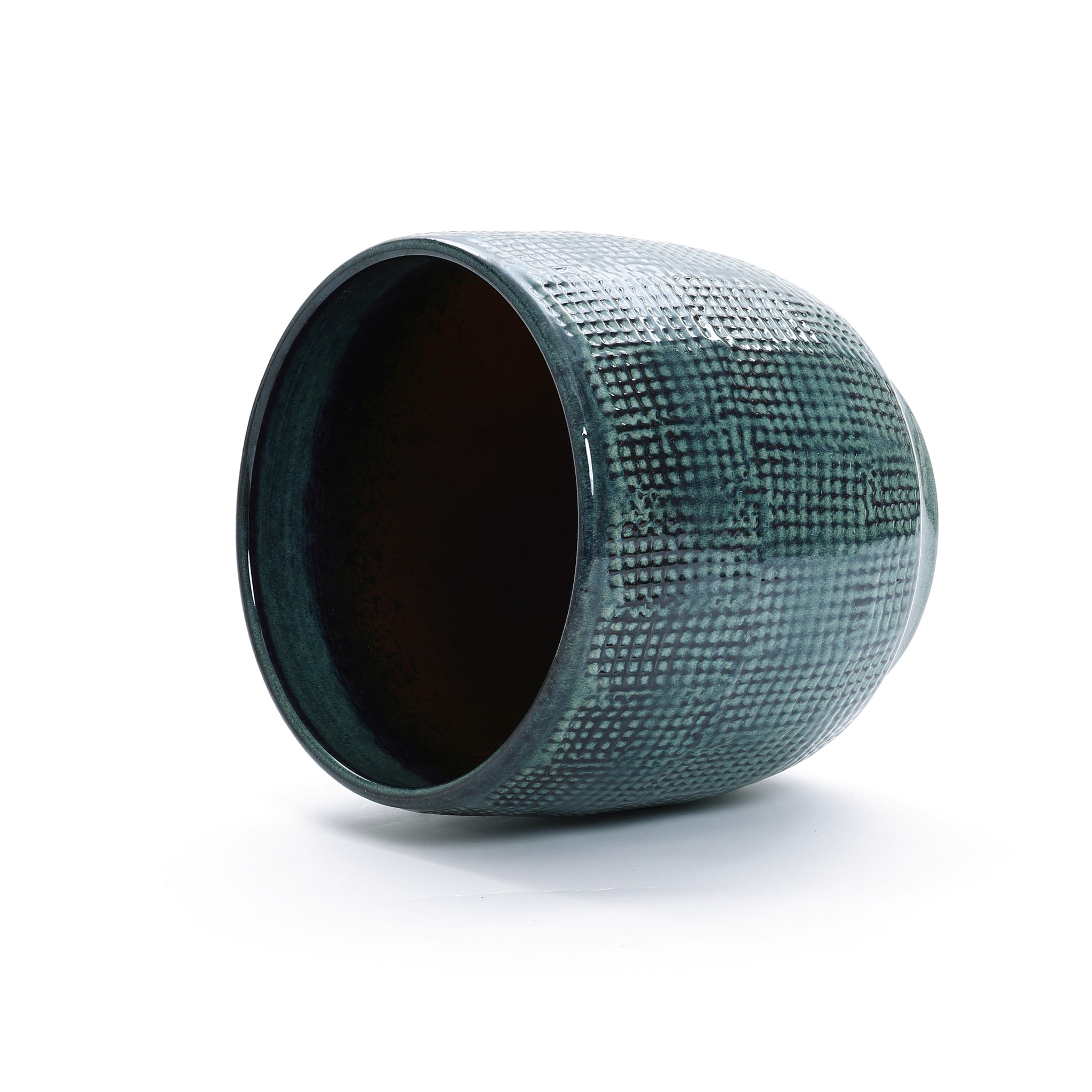 LuxenHome 12" Dia Large Ceramic Planter Pots for Plants, Teal Green Glazed Round Planter with Drainage