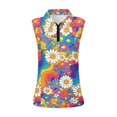 thumbnail image 5 of Trendfront Womens Golf Polo Shirts Retro Daisy Floral Rainbow Print Sleeveless Quarter Zip Collared Athletic Tennis Sport Tops, 5 of 5