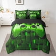 thumbnail image 3 of Feelyou 3D Game Console Twin Bedding Sets 7-Piece for Boys, Modern Video Gaming Lover Bedding Comforter Set, Green Square Honeycomb Reversible Sheet Sets, Ultra Soft Bedroom Decor, 3 of 9