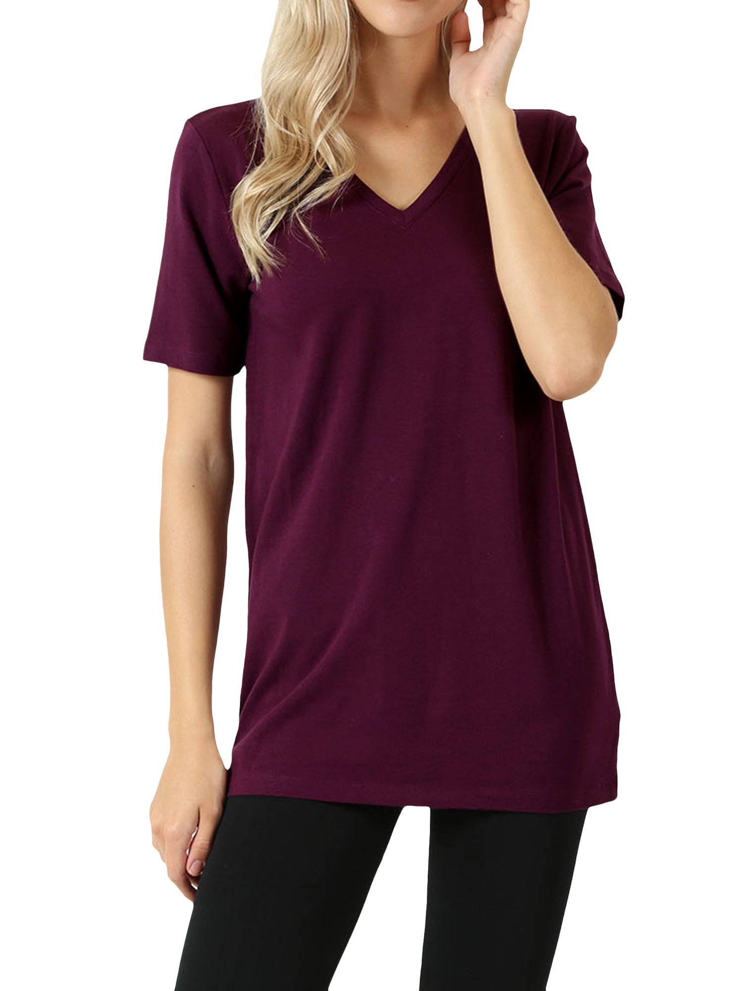 Zenana Women And Plus Size Cotton V Neck Short Sleeve Casual Basic Tee