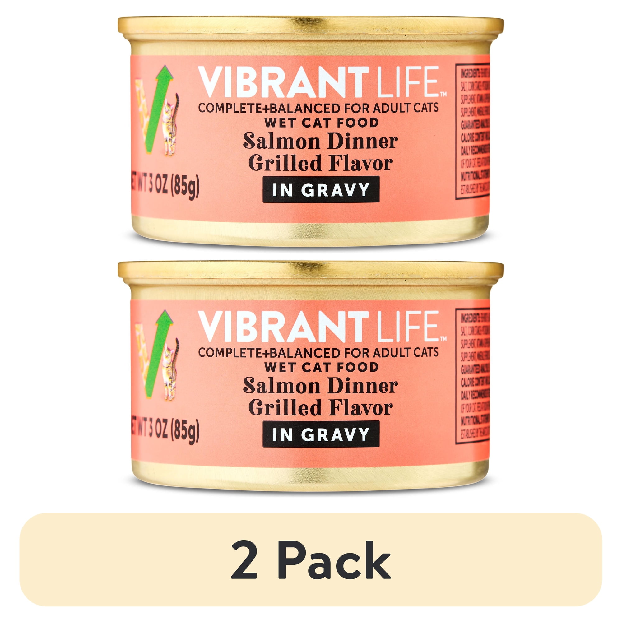 (2 pack) Vibrant Life Salmon Dinner Grilled Flavor in Gravy Wet Cat Food, 3 oz Can