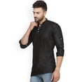 thumbnail image 4 of eloria Indian Traditional Black Thread Work Solid Cotton Blend Kurta For Men's, 4 of 7