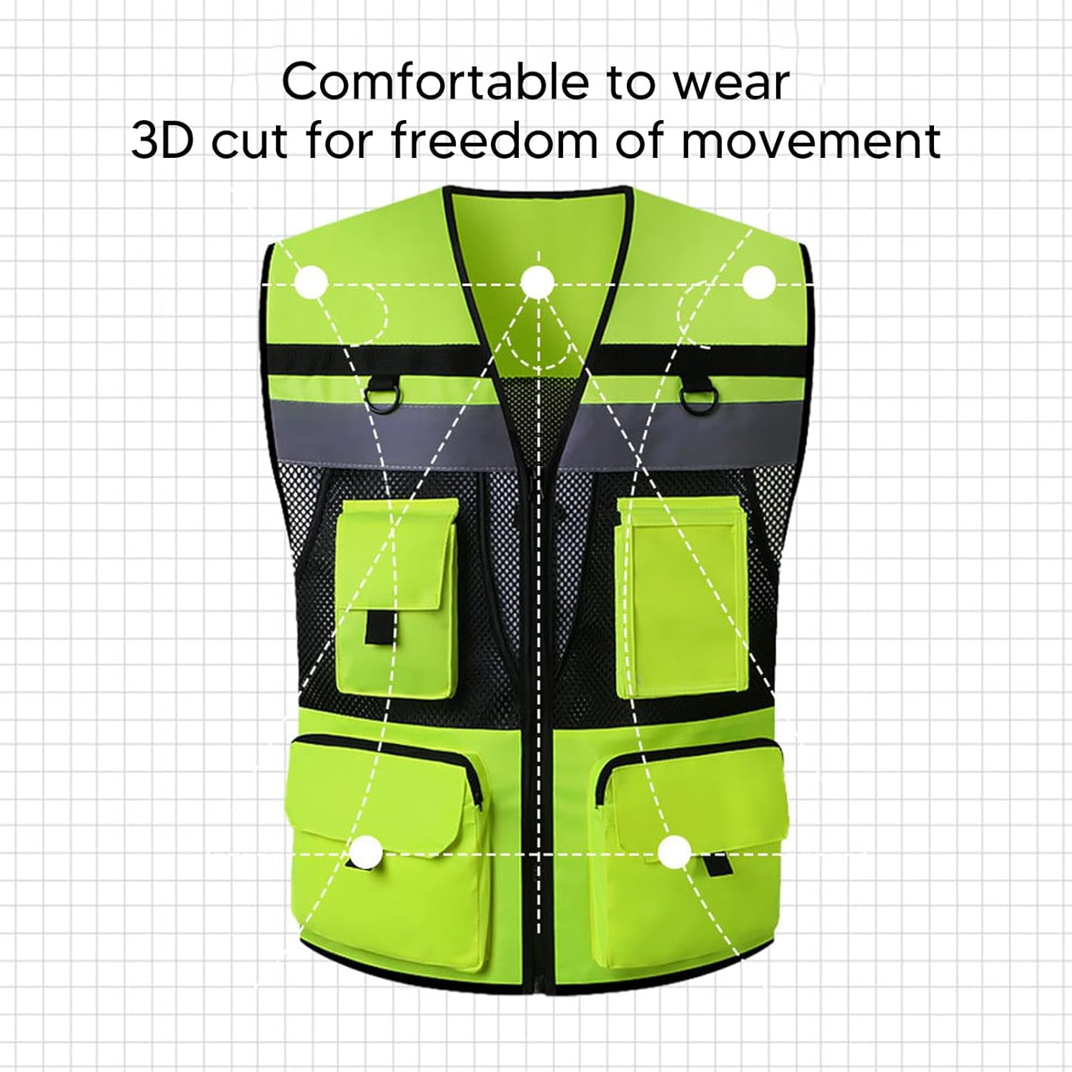 GBB-High Visibility Waterproof Safety Vest with Multiple Pockets for Men Women Breathable and Stylish Reflective Vest for Cycling Running Construction Work Roadside Emergencies【0508】