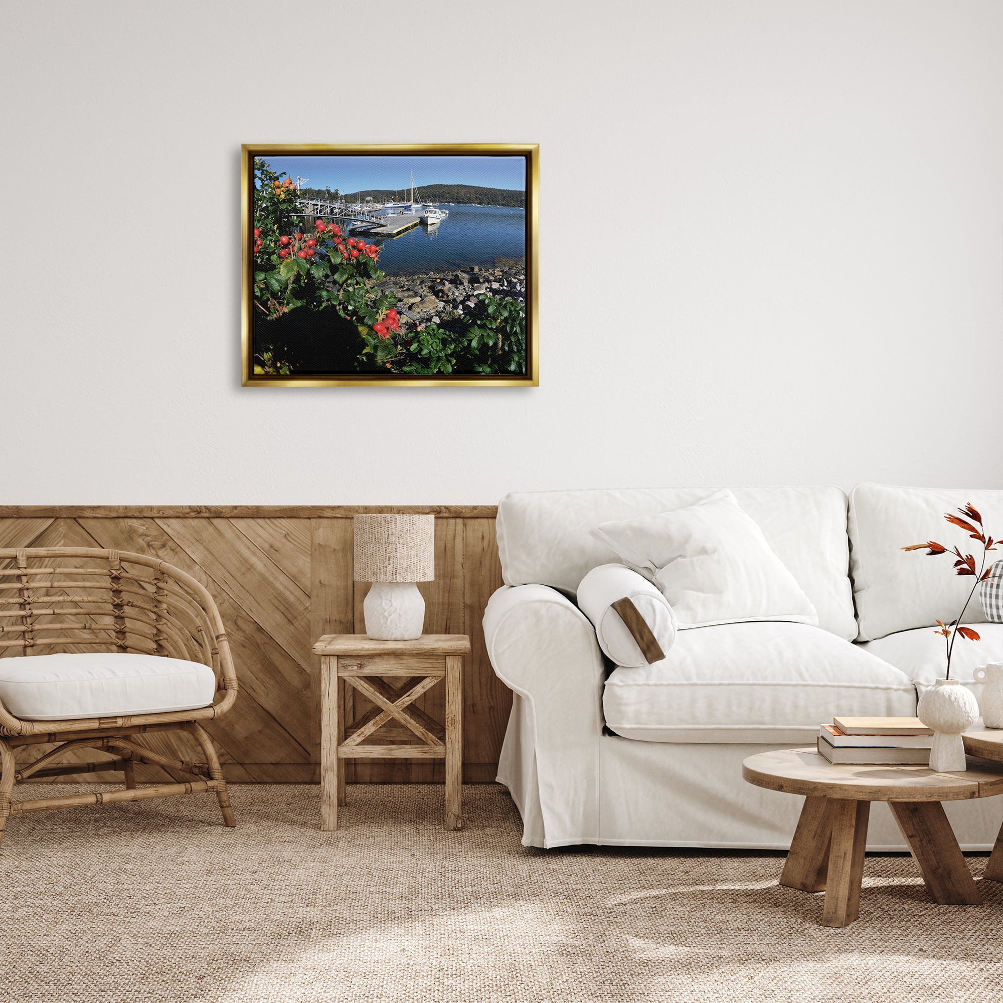 Stupell Industries Boat Harbor Photography Nature Photography Gold Floater Framed Art Print Wall Art, 31 x 25