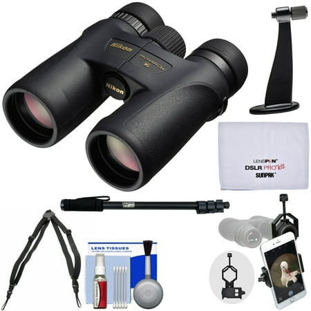 Nikon Monarch 7 10x42 ED ATB Waterproof / Fogproof Binoculars with Case + Harness + Smartphone and Tripod Adapters + Monopod + Cleaning