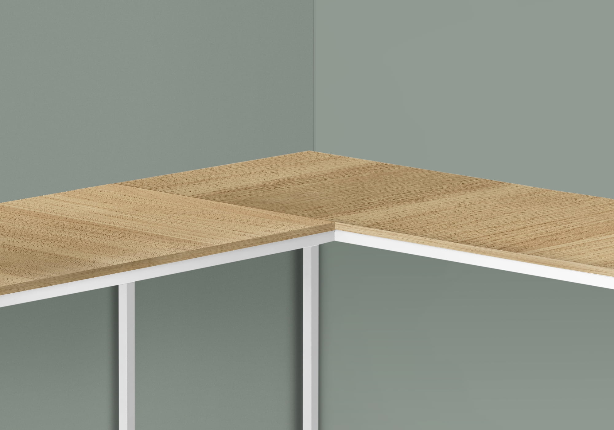58 Inch Natural Wood Look L Shaped Computer Desk with White Metal Frame