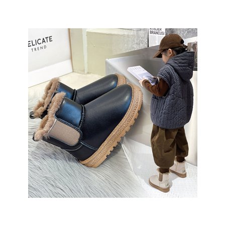 

Fangasis Kids Chelsea Boot Plush Lined Ankle Booties Faux Fur Snow Boots Children Warm Shoe School Non-Slip Slip On Winter Bootie Black Style A 2Y