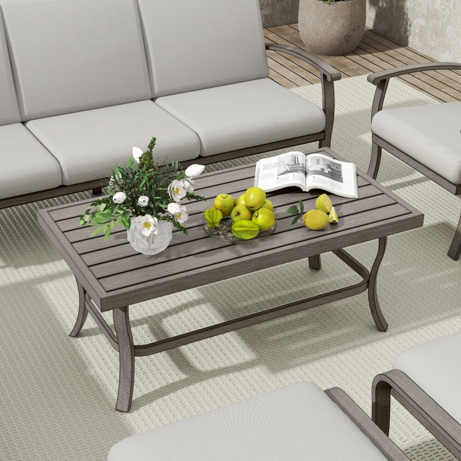 Outdoor Patio Coffee Table, Aluminum Rectangle Table, Weather-Resistant Center Table for Garden, Balcony, Backyard