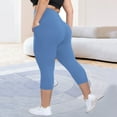 thumbnail image 2 of vigerkar Plus Size Leggings with Pockets for Women, High Waisted Capri Yoga Workout Pants Cropped Tights Blue, 3XL, 2 of 9