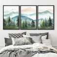 thumbnail image 2 of IDEA4WALL Framed Canvas Print Wall Art Set of 3 Watercolor Pastel Mountain Range Pine Tree Forest Nature Wilderness Geometric Modern Art Floral Calm/Relax/Cozy for Rooms - Black 24"x36"x3, 2 of 5