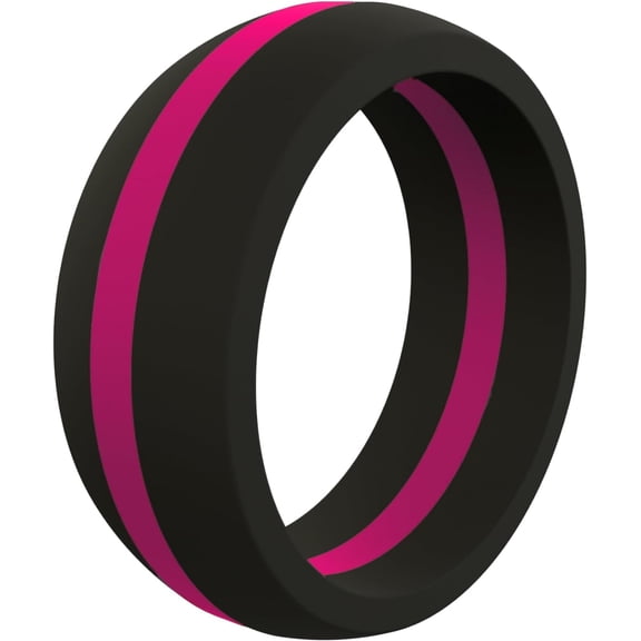QALO Men's Breast Cancer Awareness Thin Pink Line Classic Silicone Ring – Durable Wedding Bands with Flexible Comfortable Fit – Skin-Friendly and Lightweight Design – Size 12