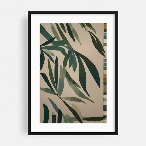 Paper Cut Green Leaves - Mixed Media Botanical Abstract Nature Minimalist Modern Art Geometric Tropical Black Framed Wall Art Print 12 x 18 inches