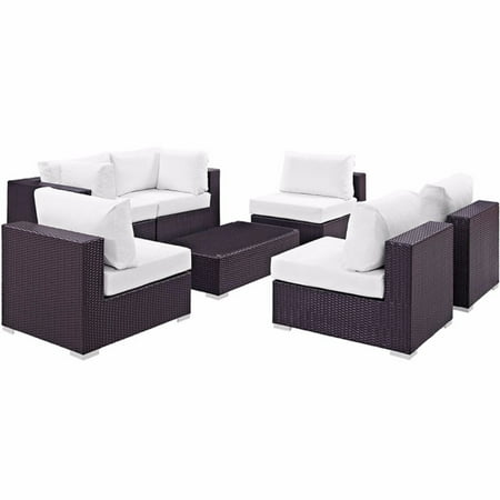 Modway Convene 7 Piece Outdoor Patio Sectional Set in Espresso White