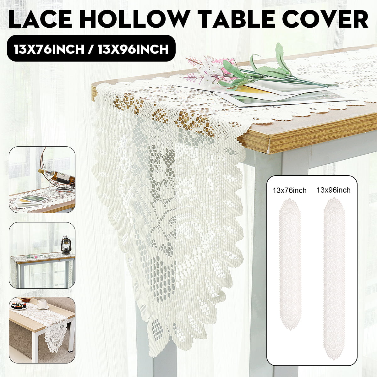 Vintage Handmade Table Runner Crochet Hollow Lace Cotton Party Wedding Cover 