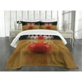 thumbnail image 3 of Ambesonne Bowling Party Quilted Bedspread Set 3 Pcs, Red Skittle Ball, Queen Size, Pale Brown Red White, 3 of 5