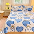 Blue Love Heart Flat Sheet Cute Bear Bed Sheets Soft Bed Linen for Home