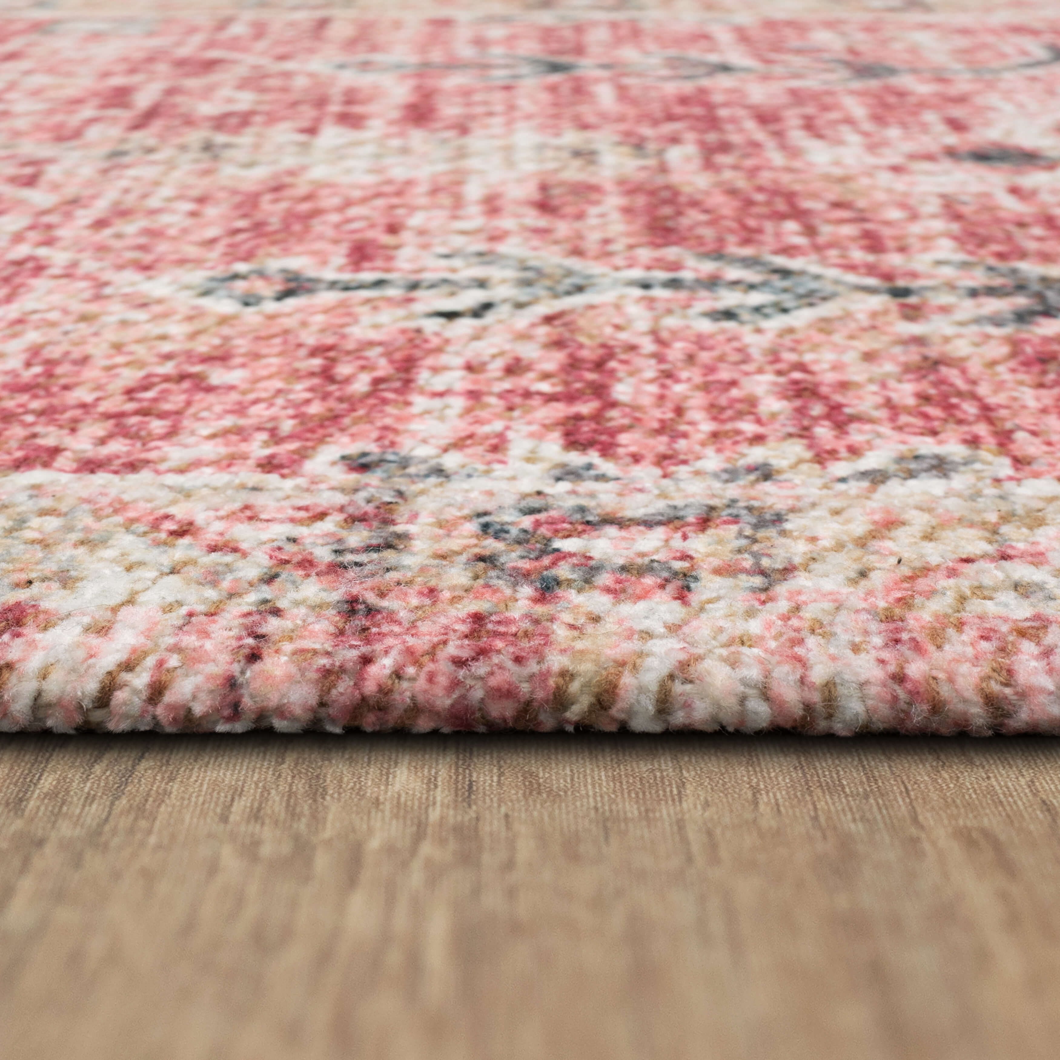 Mainstays Zula Indoor Runner Rug, Pink, 2 ft 6 in x 7 ft, Low Pile, Stain- and Fade-Resistant Polyester