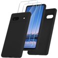thumbnail image 1 of KOMI for Google Pixel 7a Case, Silicone Phone Case with 2 Screen Protector, Soft Anti-Scratch Microfiber Lining, Full Body Shockproof Slim Cover Support Wireless Charging, Black, 1 of 5