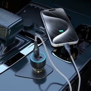 onn Dual USB-C and USB-A Port 32W Car Charger with 3ft Cable, Lightning-Fast Charging, Certified for Safety