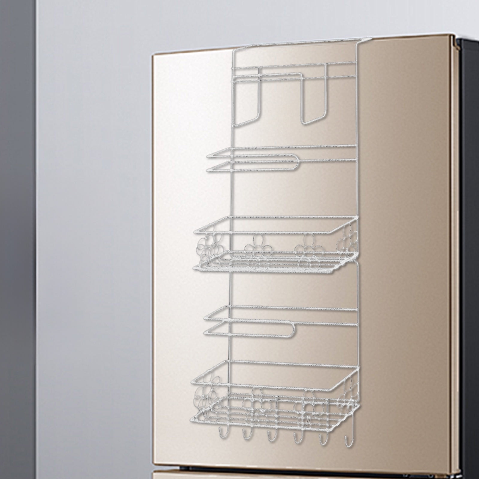 Six-Layer Multifunctional Refrigerator Hanging Rack, Kitchen Spice Organizer Shelf, Non-Marking Adhesive Storage Rack for Pantry and Fridge