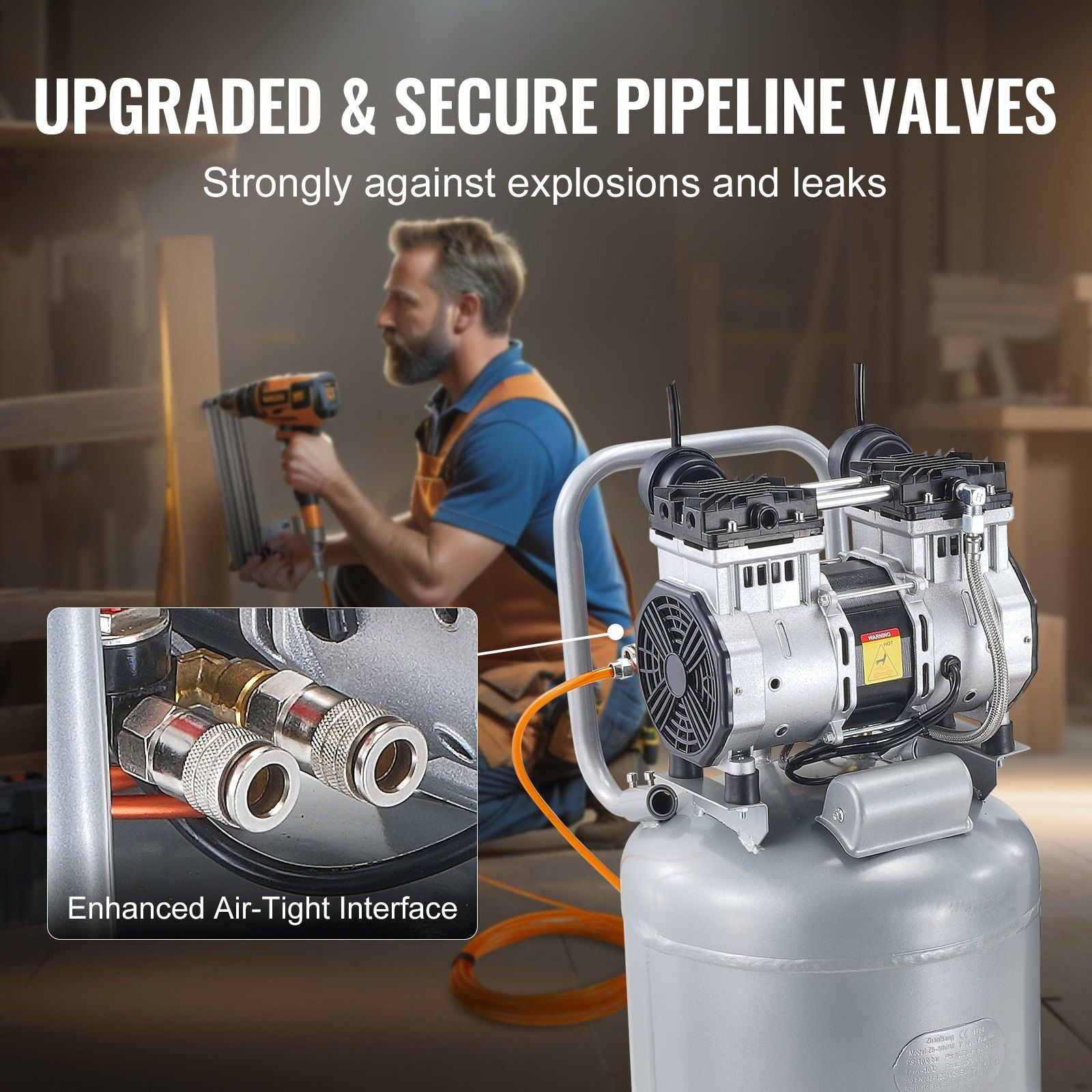 2HP 13 Gallon Air Compressor, 4.6 SCFM @90PSI Oil-Free, Ultra-Quiet 66dB, 125PSI Max for Tires, Auto, Woodwork, Spray Painting