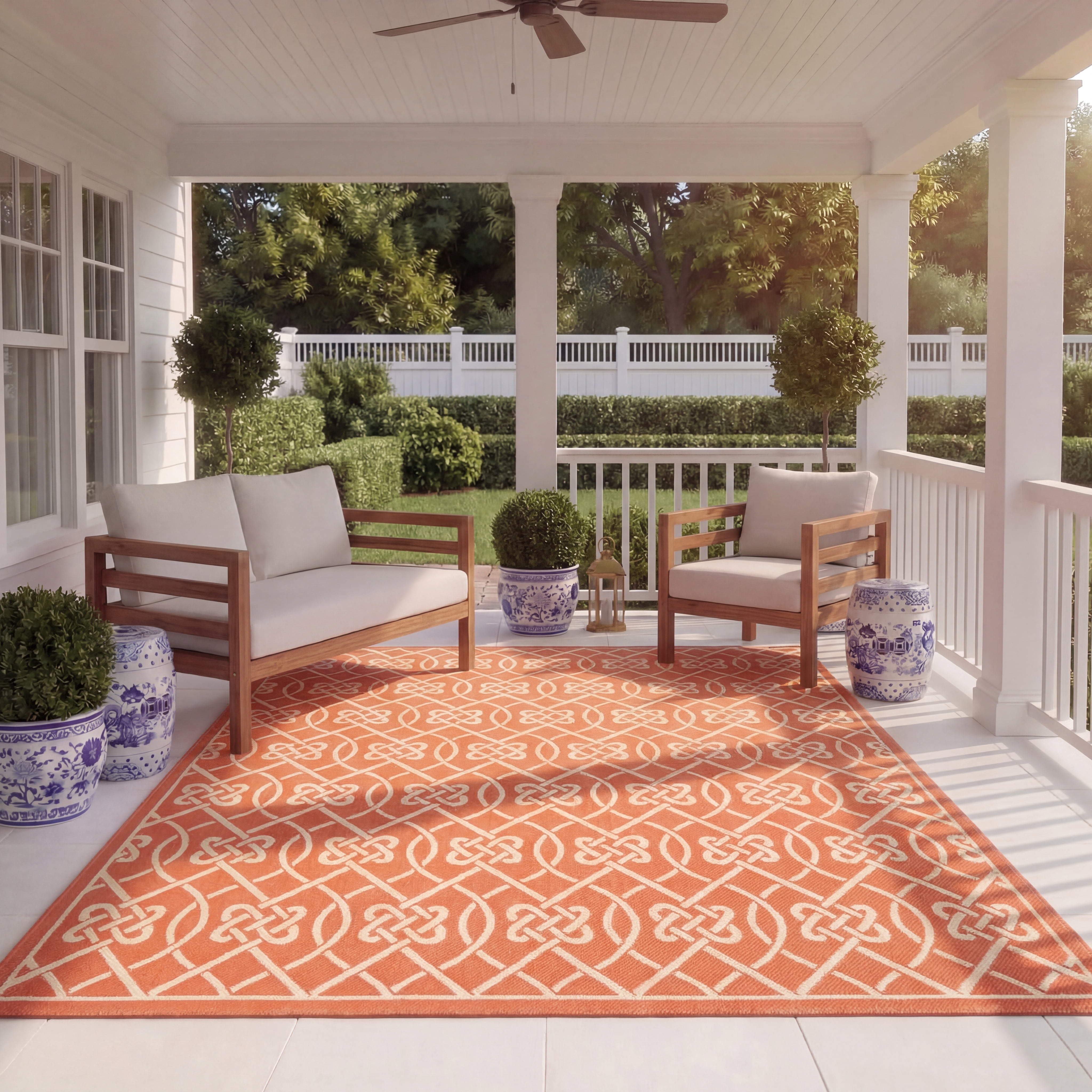 SAFAVIEH Courtyard Finian Distressed Geometric Indoor/Outdoor Area Rug Terracotta/Light Beige, 5'3" x 7'7"