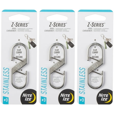 Nite Ize Z-Series Dual Carabiner - Heavy-Duty Carabiner Clips for Keys & Keychain Accessories - Key & Gear Organizer Dual Carabiner Clips - Size 3 (4 Pack)