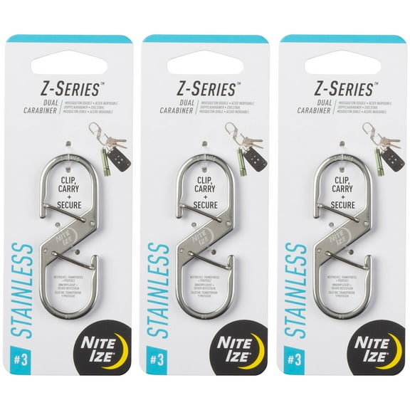 Nite Ize Z-Series Dual Carabiner - Heavy-Duty Carabiner Clips for Keys & Keychain Accessories - Key & Gear Organizer Dual Carabiner Clips - Size 3 (4 Pack)