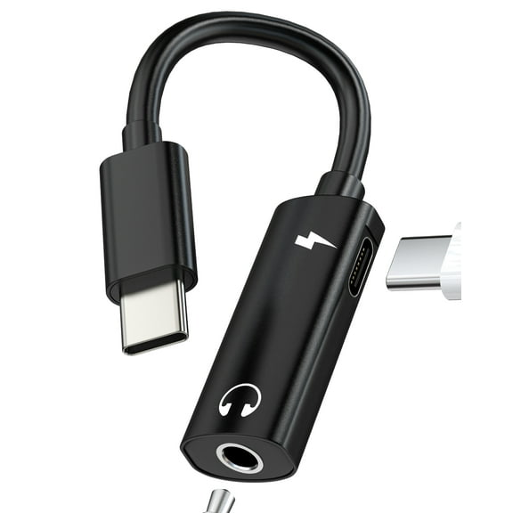 USB C to AUX 3.5mm Jack Headphone Adapter(2in1)for iPhone 16 15 Pro Max Type C DAC Audio Charger Female Cable Splitter Compatible for Samsung Galaxy S25 S24 S23 Cord Dongle for Apple Android for iPad
