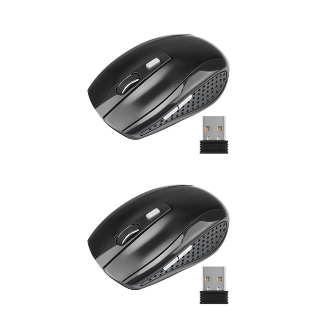 bedienty Computer 2.4Ghz Wireless Optical Mouse with USB Receiver Low Latency 6 Buttons Plastic Gaming Mice DPI Adjustable Black 2Set