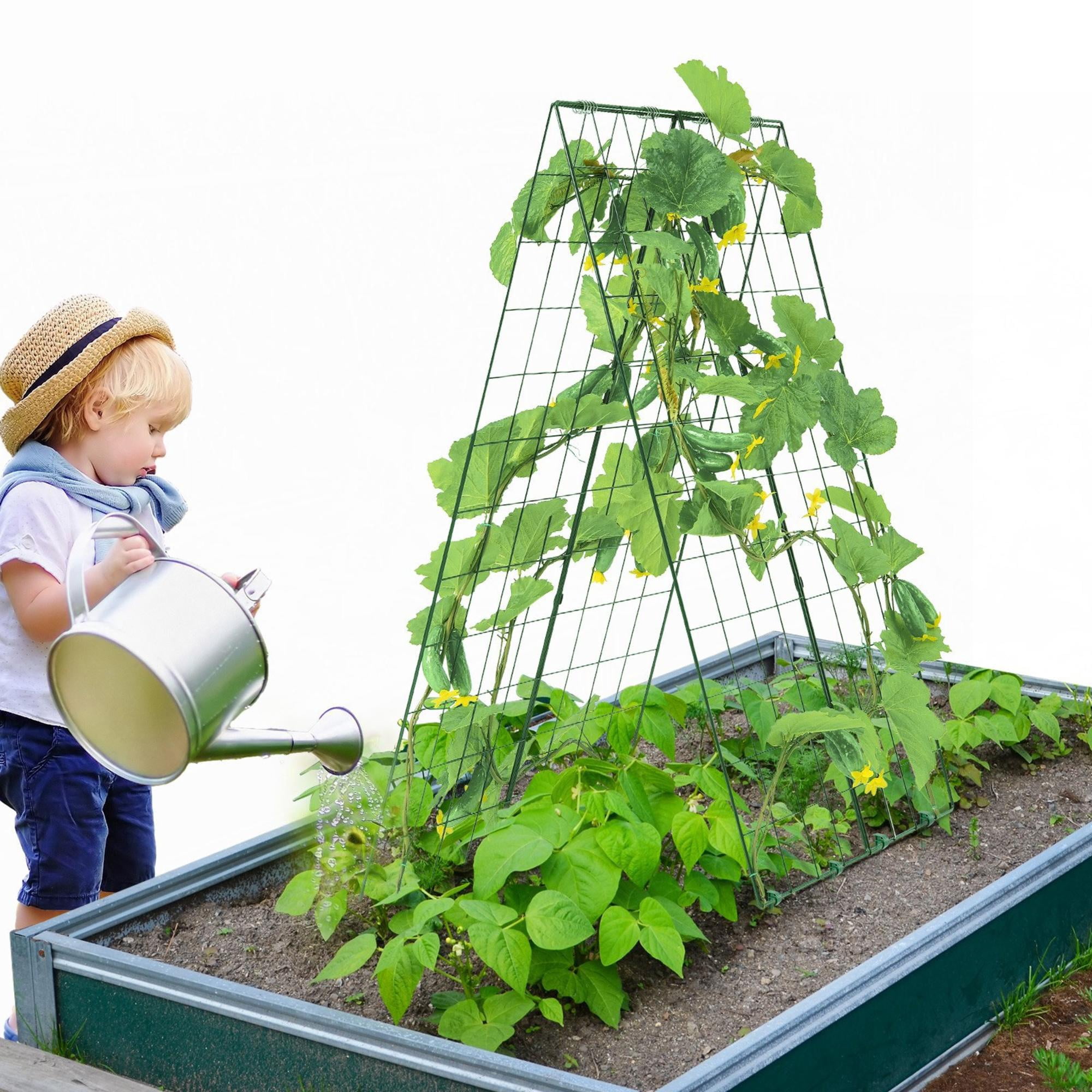 46" Foldable A-Frame Cucumber Trellis, Metal Garden Climbing Plant Support for Raised Beds, Tomatoes, Squash, and Vegetables