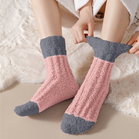 siminsem Women Winter Warm Coral Fleece Socks Extra Thick Fuzzy Home Sleeping Socks - Soft Cozy Non Slip Mid Calf Socks for Ladies Comfy Fluffy Slipper Socks Multi Pack Gift, Pink,One Size