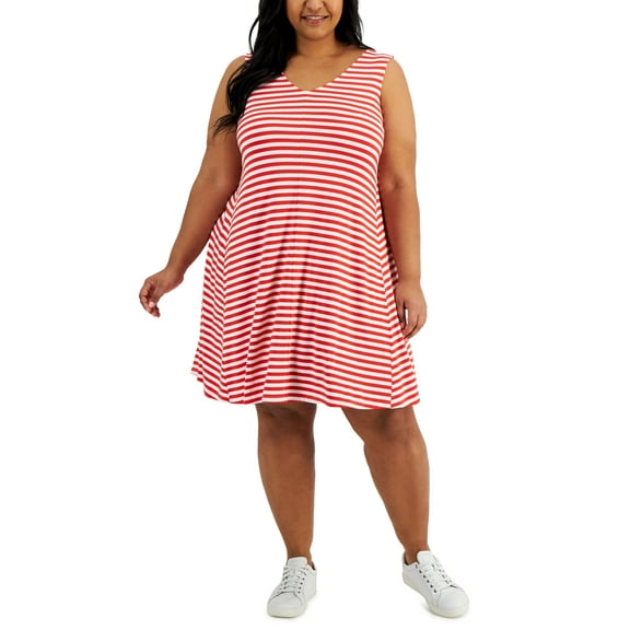 Style & Co Plus Size Striped Cross Back Flip Flop Dress Loving Red 1X