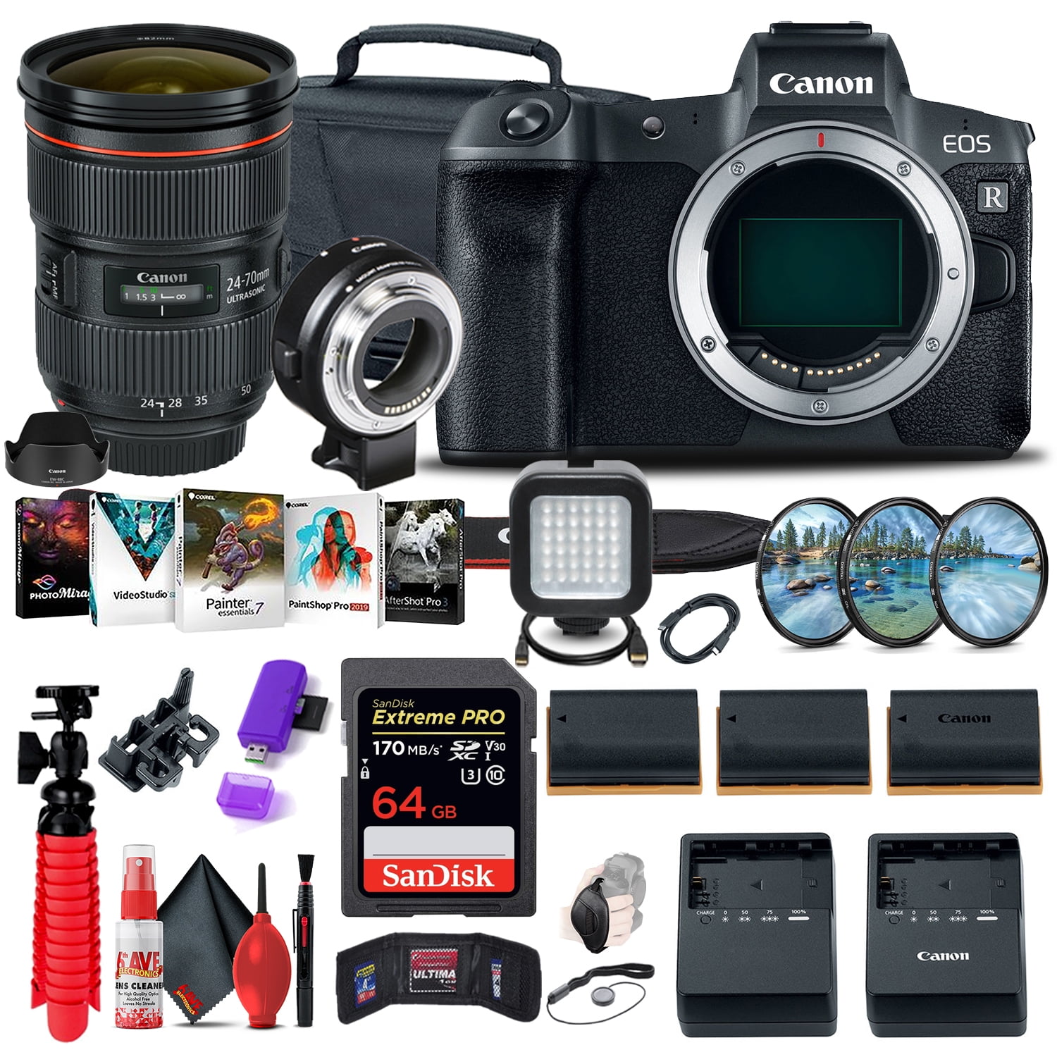 Canon EOS R Mirrorless Digital Camera (3075C002) + Canon EF 24-70mm + More (International Version)