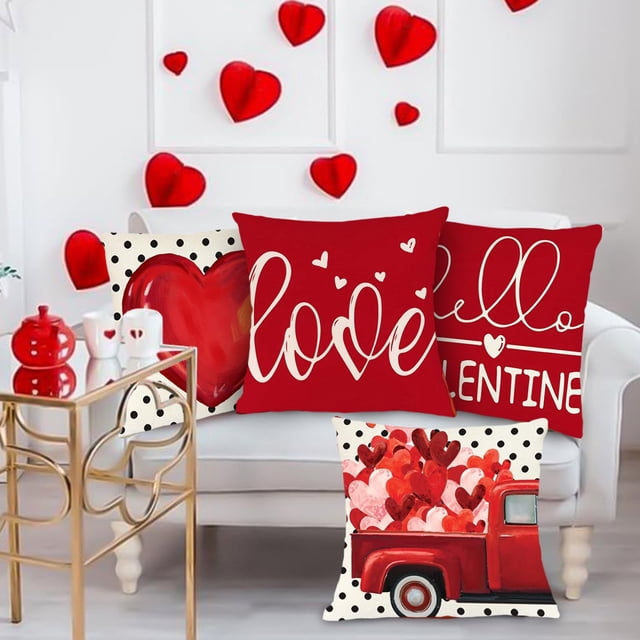 Ovzne 4PC New Valentine's Day For Girlfriend Pillow Love Cushion Home Printing Pillow Set Sofa Bedside On Clearance