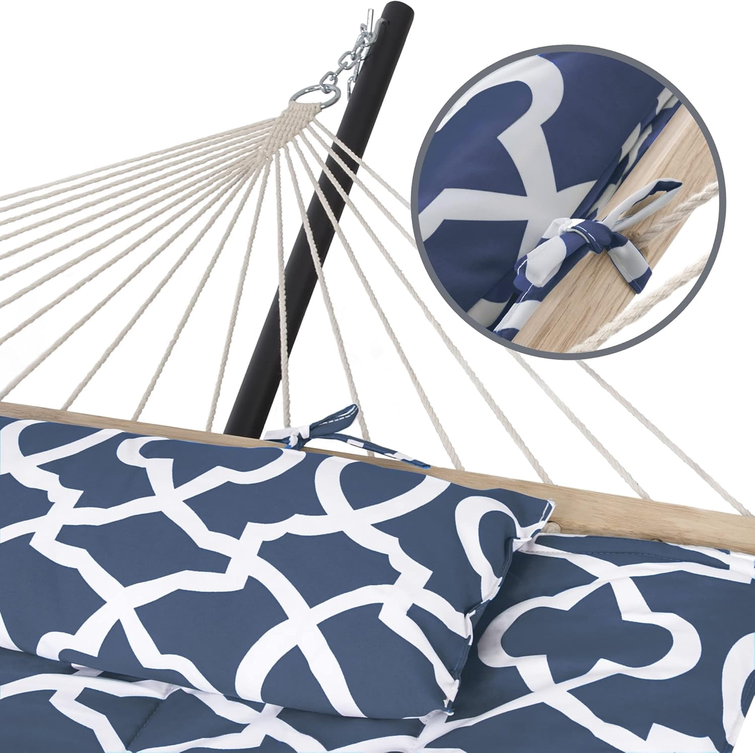 SUNCREAT Polyster Double Portable Hammock with Stand Included,Extra Large Two Person Hammock, Blue Pattern