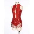 thumbnail image 2 of MSemis Women's Sequins Leotard Tassel Latin Dance Dress Costume Red XXL, 2 of 6
