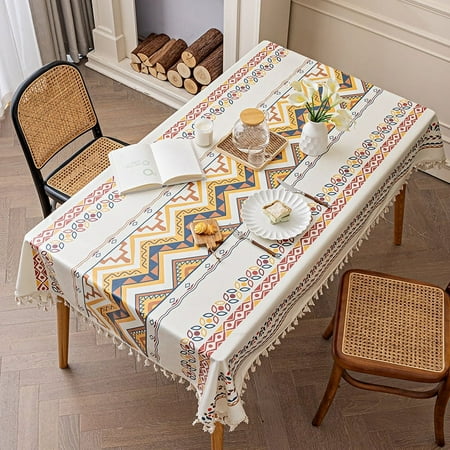 XmhyTop Elevate Your Home Aesthetic with Our Cotton Linen Tablecloth – Ethnic Style Rectangular Design, No Wash Fabric, Waterproof & Oil Resistant for Effortless Clean-up (yellow)