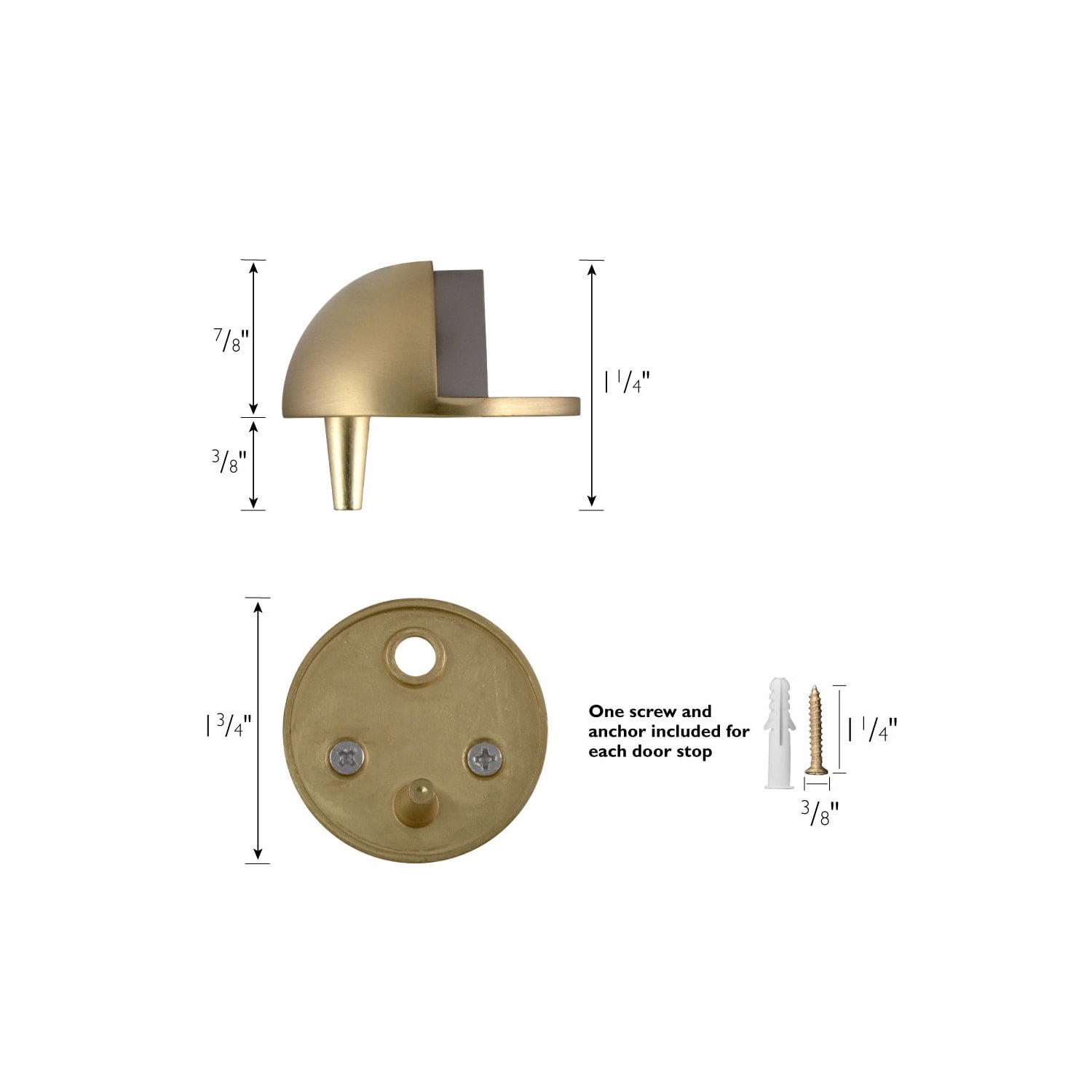 Dome Door Stop Wall Protectors with Rubber Stopper – Satin Brass Floor Mounted Door Stoppers 5-Pack – Design House, WM518187