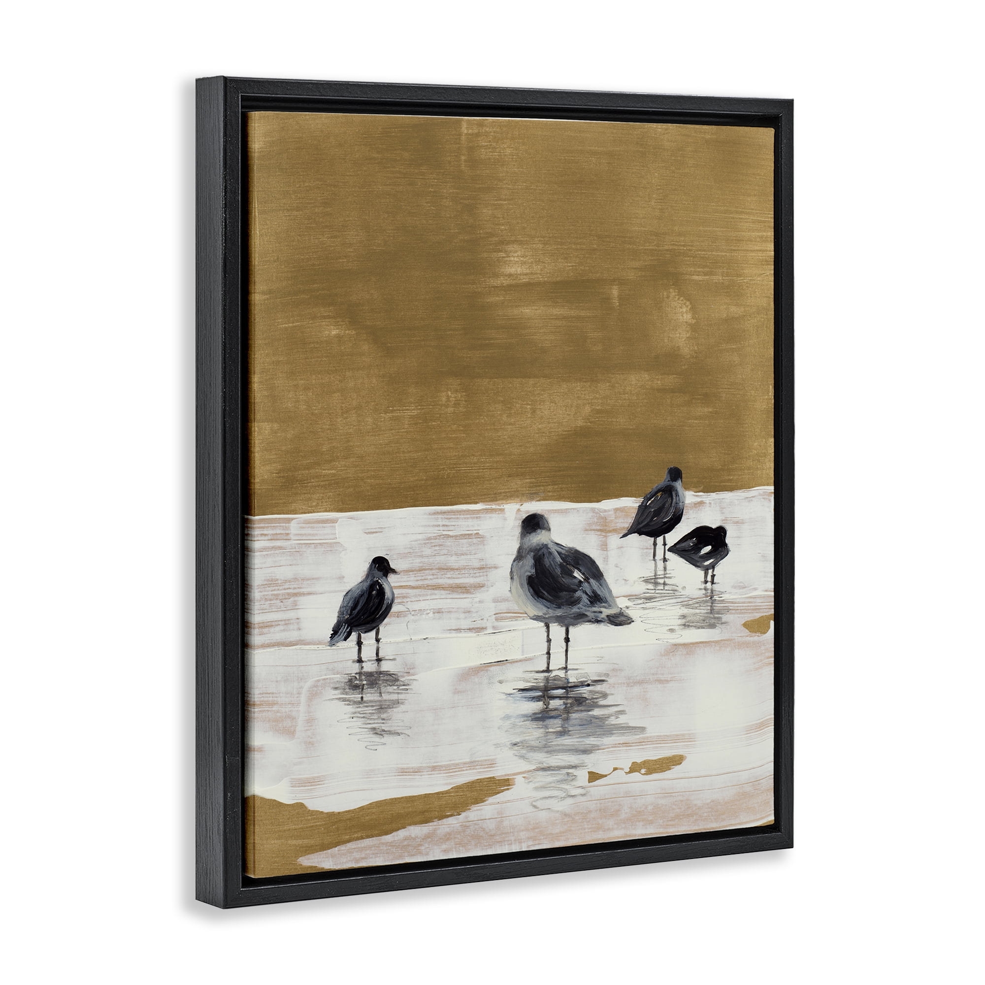 Stupell Industries Sea Seagull Silhouettes Animals & Insects Painting Black Floater Framed Canvas Art Print Wall Art, 25 x 31