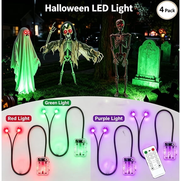 Battery Operated Halloween Lights Featuring Remote with 8 Modes and Dimming, Portable Wireless Red Led Spooky Eyes for Outdoor Indoor Party Yard Porch Walkway, Holiday Spooky
