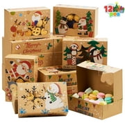 Joyfy 12 Pcs Christmas Bakery Treat Cookie Boxes for Doughnut, 8.75" x 5.75" x 2.75" Brown Kraft Cookie Boxes for Holiday Pastries, Cupcakes, Brownies, Gift Giving