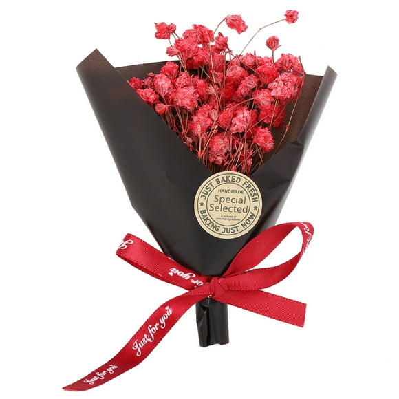 Growcolor Fleurs séchées Naturelles Mini Bouquet de Fleurs décoration de Mariage Accessoires Photo Fleurs(Ruban Rouge étoile Rouge Papier Noir)