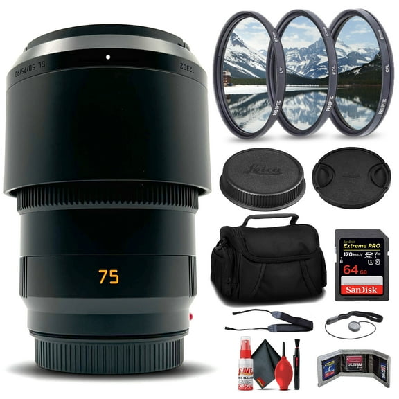 Leica APO-SUMMICRON-SL 75mm F/2 Aspherical for SL & T System Cameras   64GB SD Card   Padded Case   67mm Filter Kit