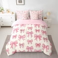 thumbnail image 2 of Feelyou Fashion Pink Ribbon Bedding Comforter Set 7 Pieces for Kids, Polkadots Bowknot Full Bedding Set, Kawaii Bow-tie Bow Reversible Fitted Sheet Flat Sheet, Lightweight Room Decor, 2 of 8