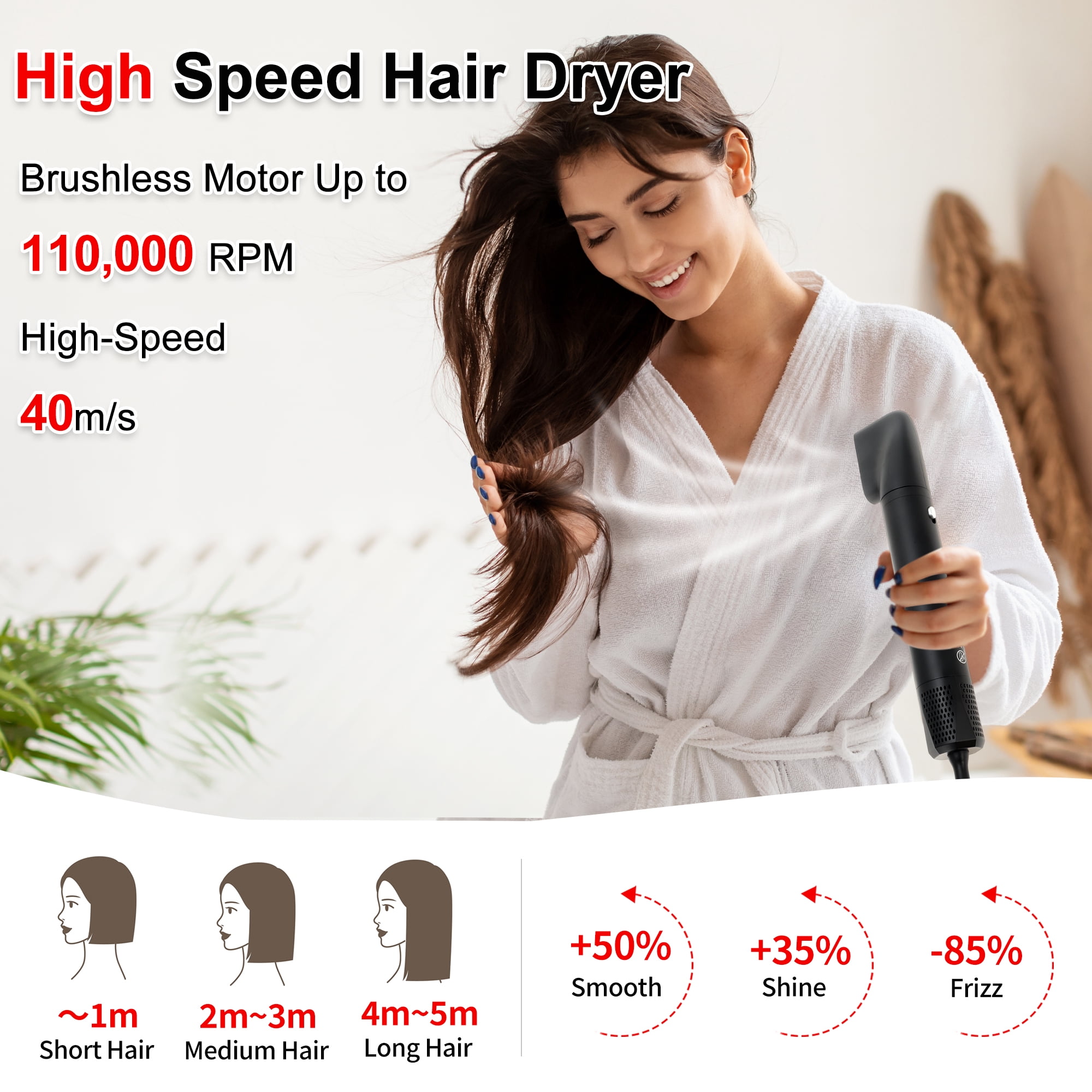 Unique Bargains 5 in 1 Air Styler Hot Air Brush Hair Dryer & Curling Iron with Attachments Professional Multi-Styler for Straightening Volumizing and Drying Lightweight & Fast Heating Black