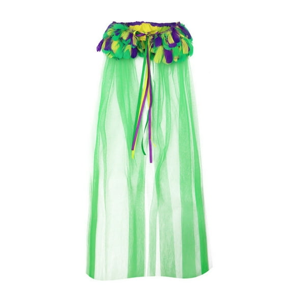 MoJoGo Women's Mardi Gras Accessory Outfit Set Sequin Fascinators Masks Feather Veil Shawl for Carnival Party E Free Size