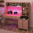 thumbnail image 2 of Uforic 55" Computer Desk with LED Light & Hutch,  Home Office Desk Executive Desk with Drawers, Oak, 2 of 9