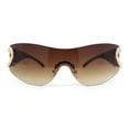 thumbnail image 2 of Womens Heart Jewel Wrap Around Curved Shield Monoblock Rimless Sunglasses All Brown, 2 of 4